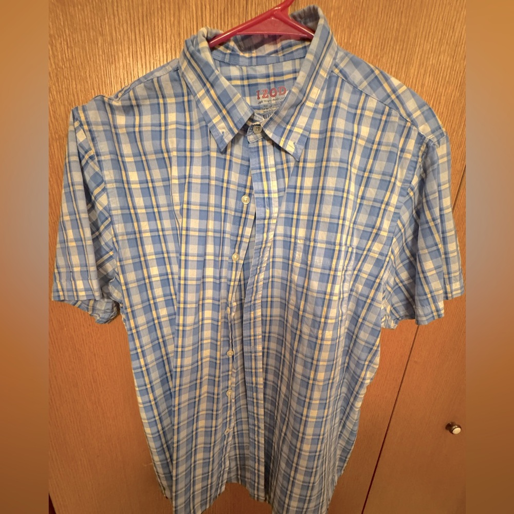 Izod Blue Casual Button Down Shirt Lightweight Cotton